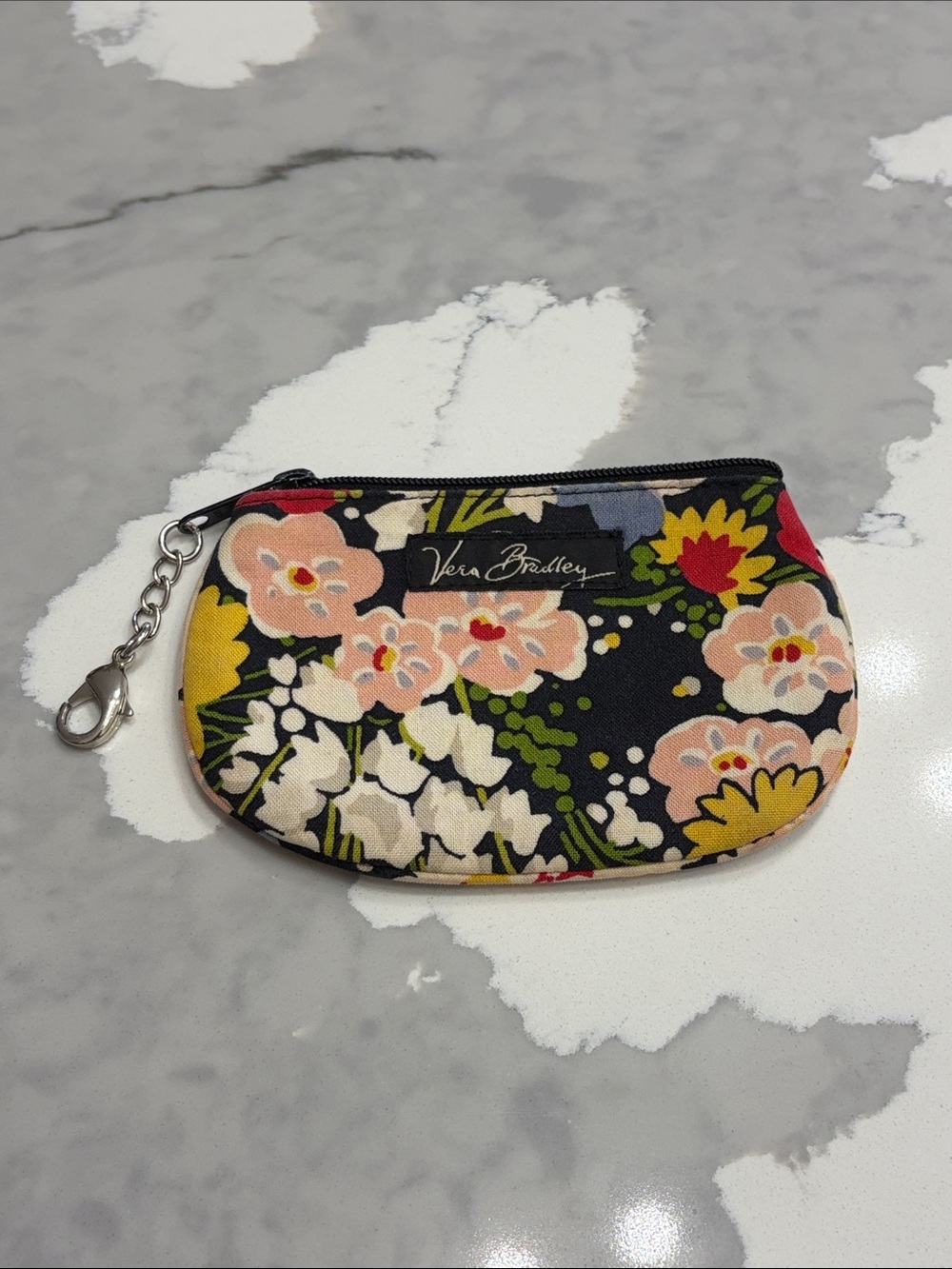 Vera Bradley Black Floral Zip Coin Purse Mini ID Wallet